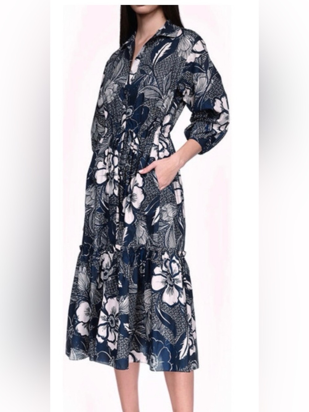 Cara Cara Navy and White Hutton Floral Midi Dress